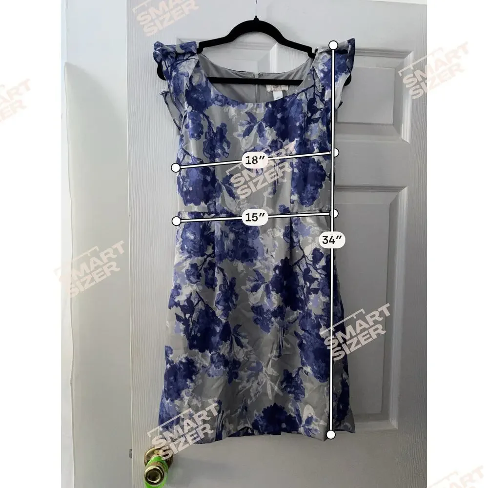 Blue and Gray Floral Dress From The Loft Size 8P - Picture 4 of 5